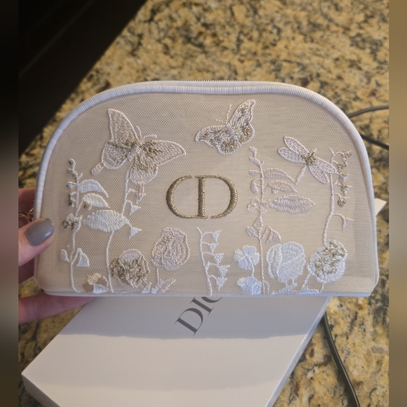 Dior Other - NIB Dior Beige Floral Embroidered Cosmetic Pouch